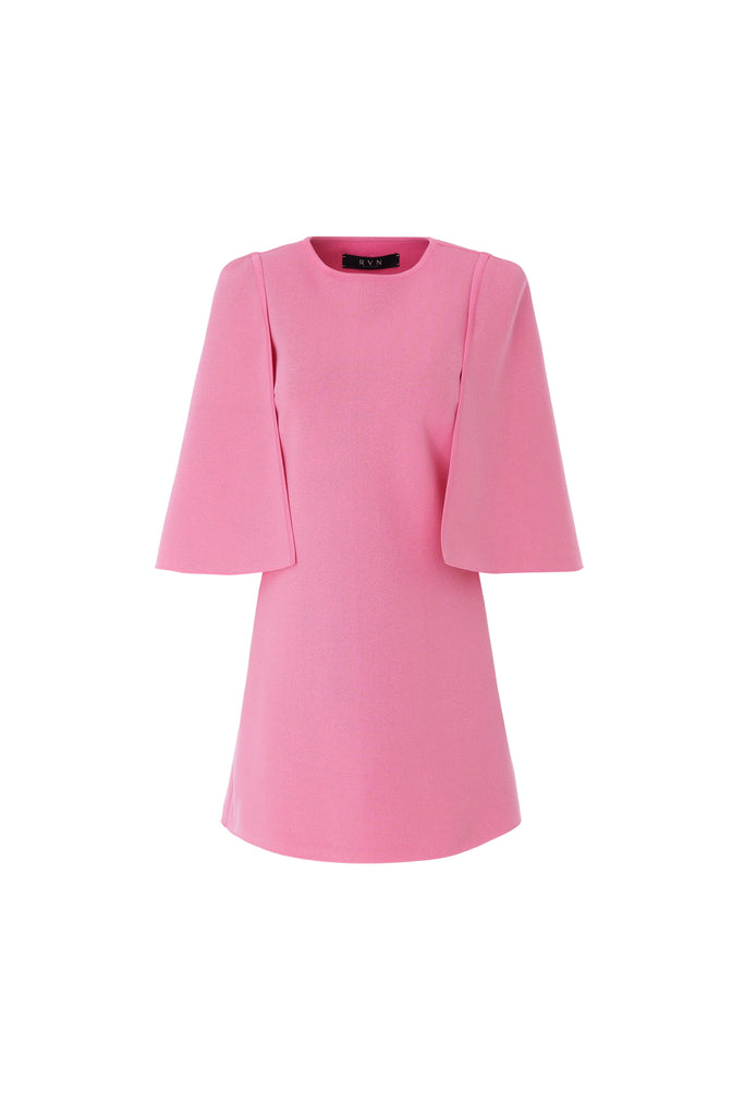 RVN Dress 크레이프 니트 A-라인 미니 케이프 드레스(Pink)