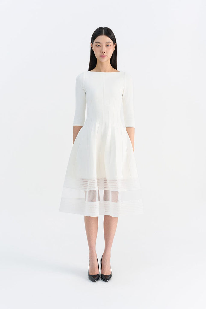 RVN Dress S 3/4 슬리브 플레어 니트 드레스