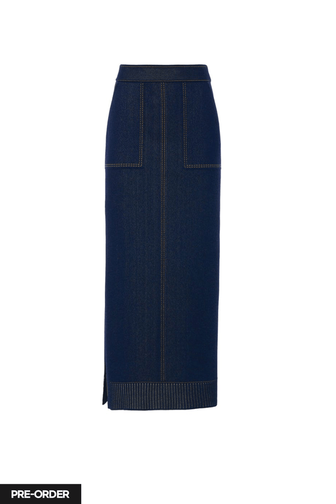 RVN Skirt [PRE-ORDER] 진 자카드 니트 앵클랭스 스커트 위드 프론트 포켓 디테일