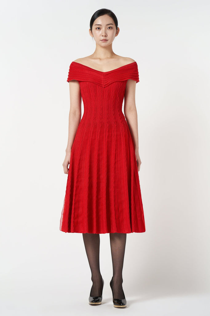 RVN Dress 러플 오프숄더 니트 드레스